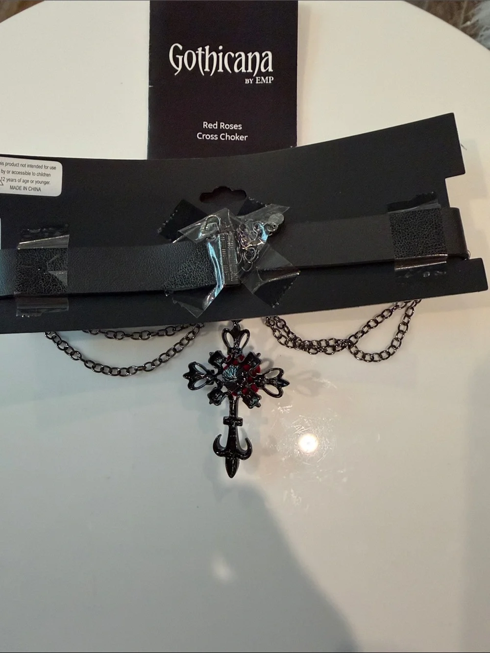Gothicana Red Rose Cross Layered Leather Choker BRAND NEW